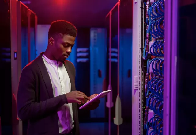 Man looking at tablet screen